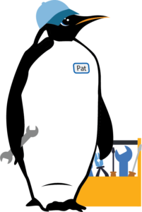 illustration of the T.F. O'Brien penguin mascot dressed as an HVAC tech