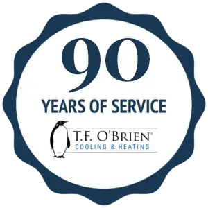 90 years of service badge with t.f. o'brien logo